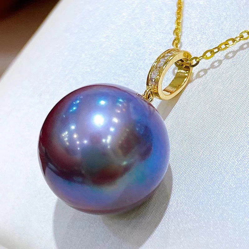  18k gold inlaid natural Edison purple pearl pendant large particles pearly and delicate an exquisite gift for