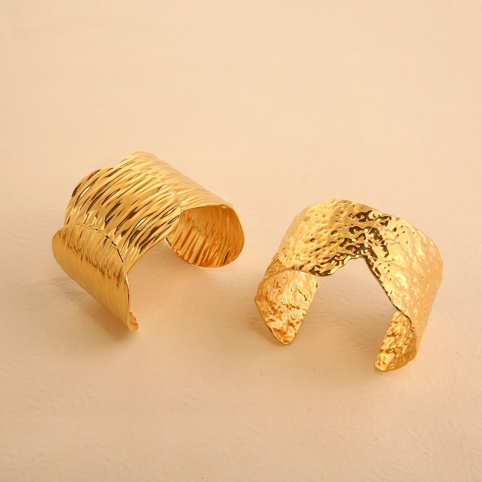 Statement French Style Wide 18k Gold Plated Cuff Bangle Non Tarnish Stainless Steel Cuff Bangle Bracelet Jewelry