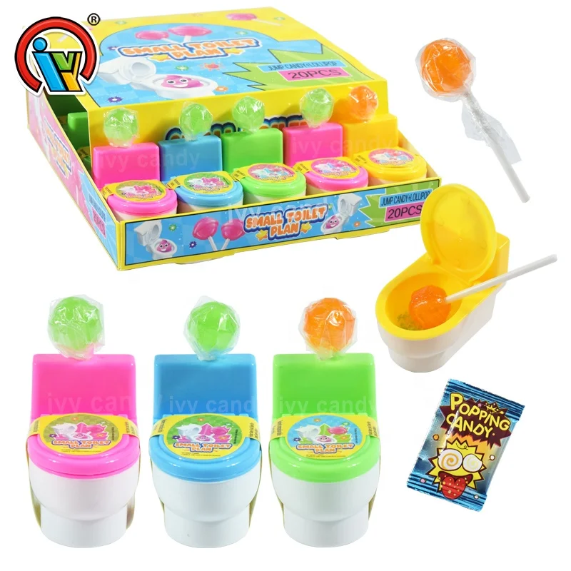 Hot selling 6g toilet fruit flavor lollipop candy with popping candy supplier