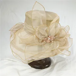 2022 Floral Organza Wide Brim Church Kentucky Derby Fascinator Lady Tea Party Sun Beach Hat Women elegant hats