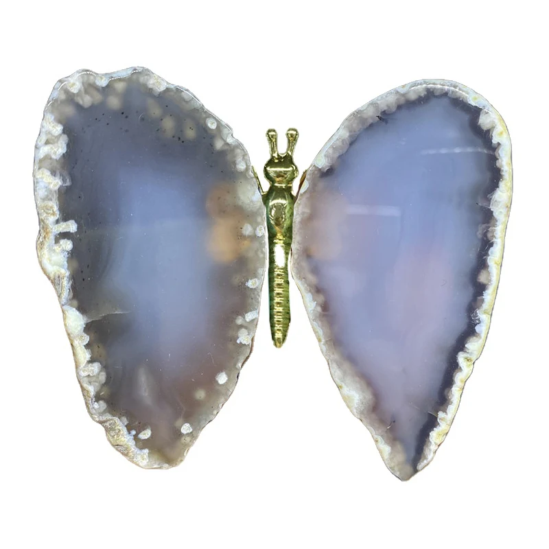 
 Оптовая продажа, натуральный металлический корпус, агат, кусочки, белая бабочка, хрустальные поделки для украшения  