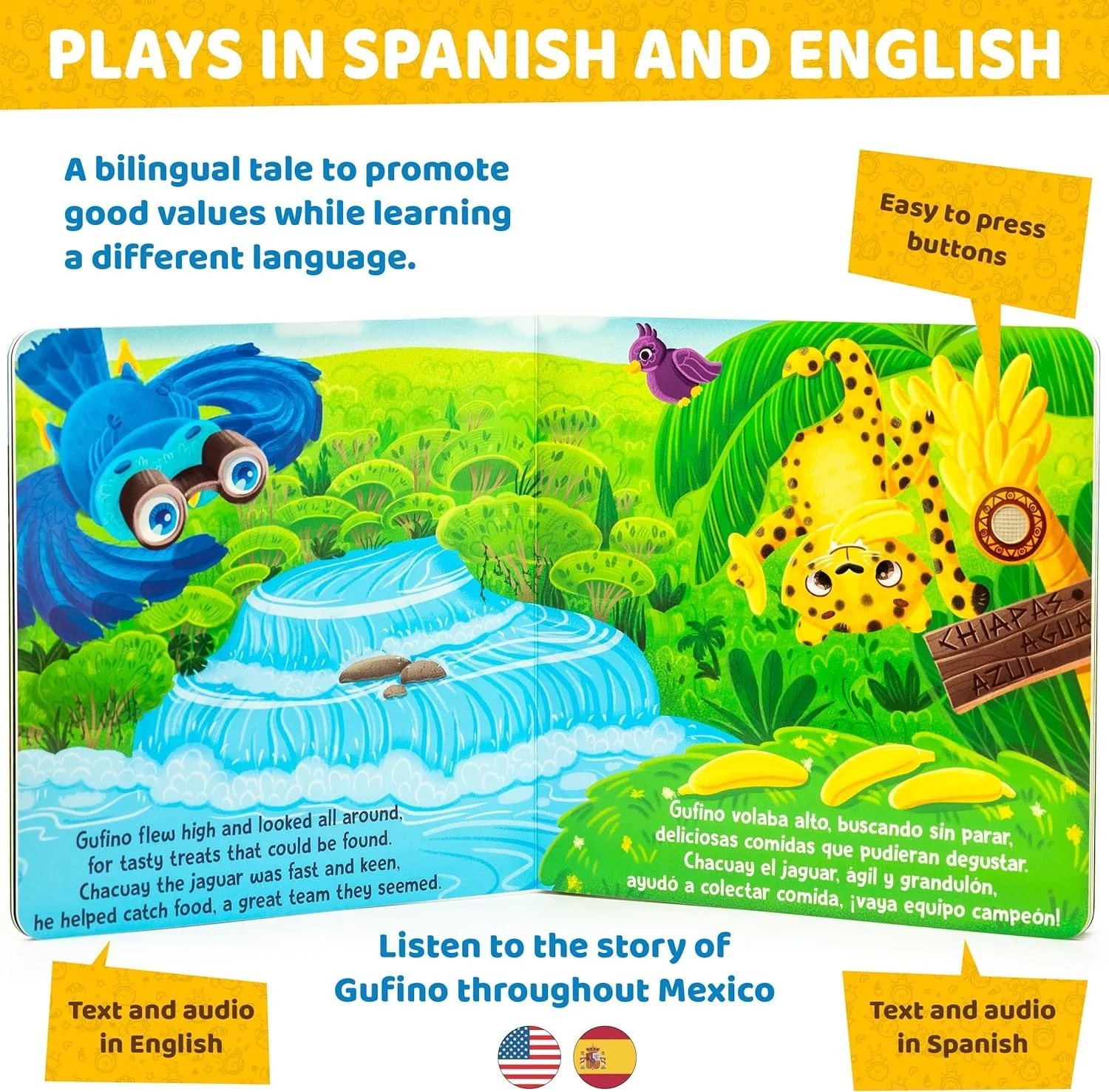 Interactive Bilingual Learning Toy Educational Sound Books for Toddlers 1-3 in English and Spanish
