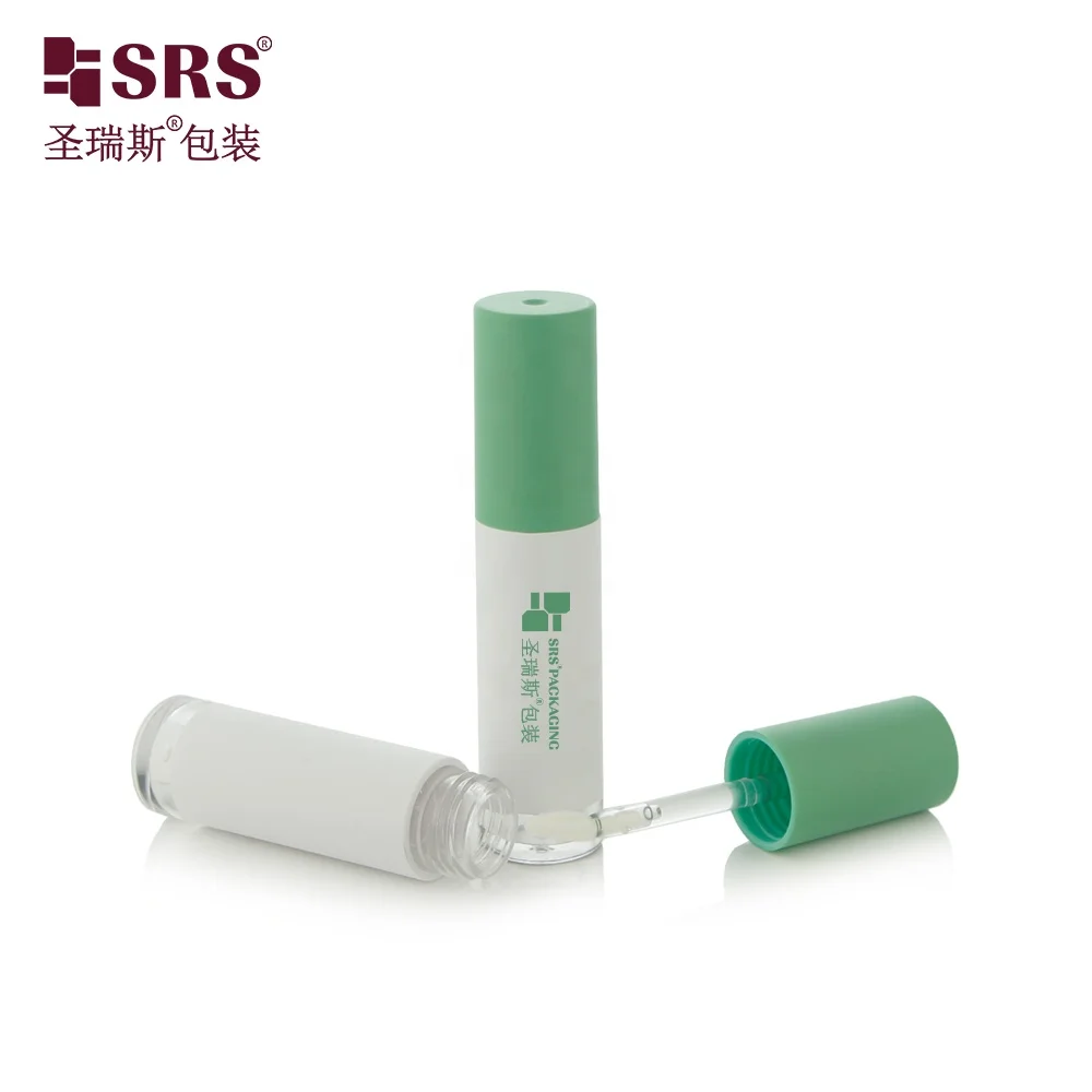SLR005-6ML Пустой Круглый праймер для губ косметическая упаковка белая матовая трубка с зеленым матовым колпачком полым мягким аппликатором