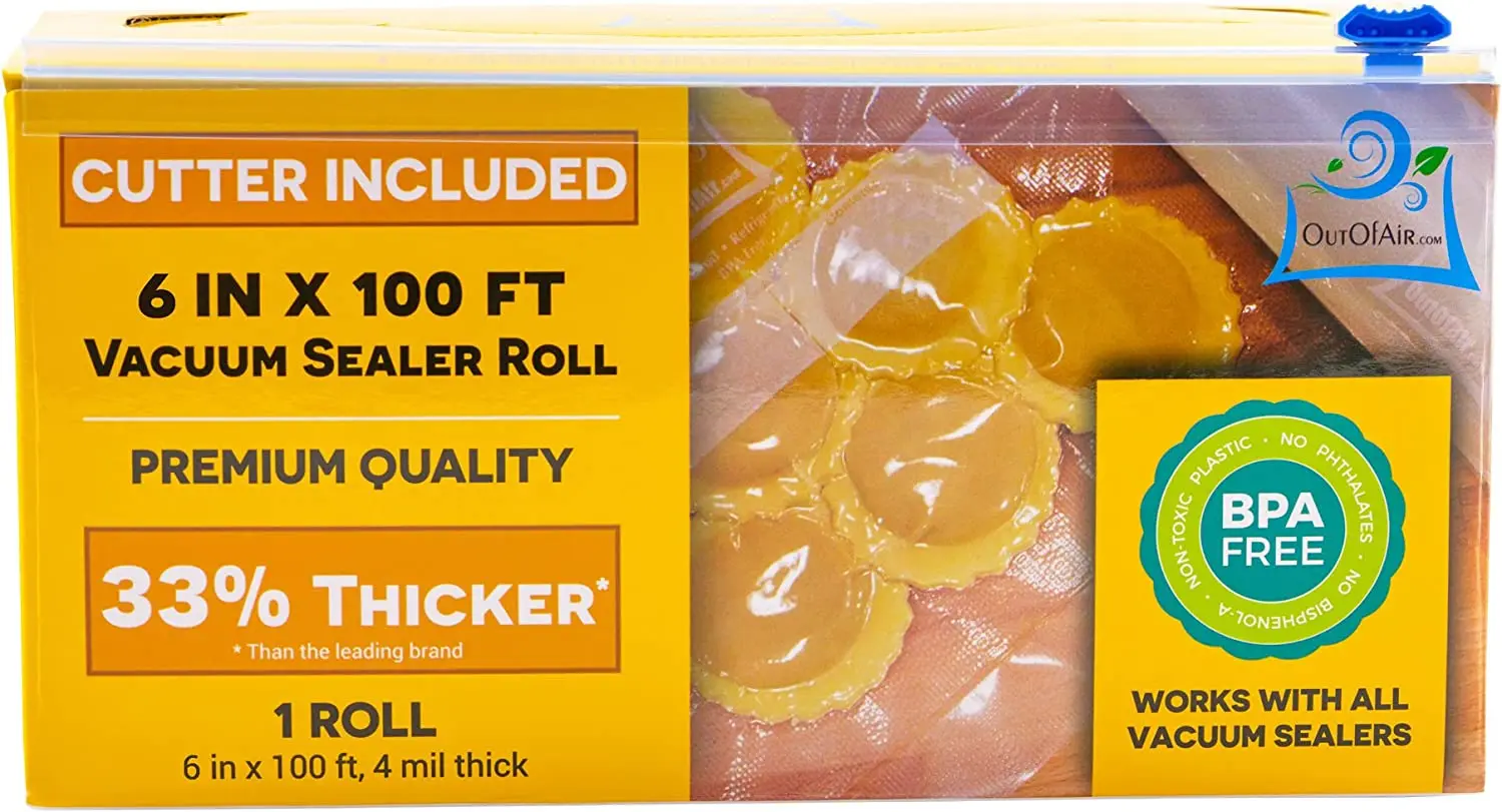 Vacuum Sealer Bag Roll Dispenser with Slide Cutter - Reusable & Large Bamboo Vacuum Bag Dispenser Fits Most 50 ft Food Saver Bag