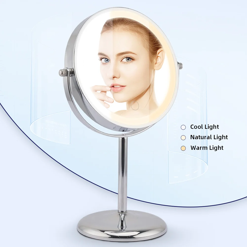 Best Quality Chrome Double Sides Makeup Mirror Magnification Desktop Cosmetic Mirror With Led Light