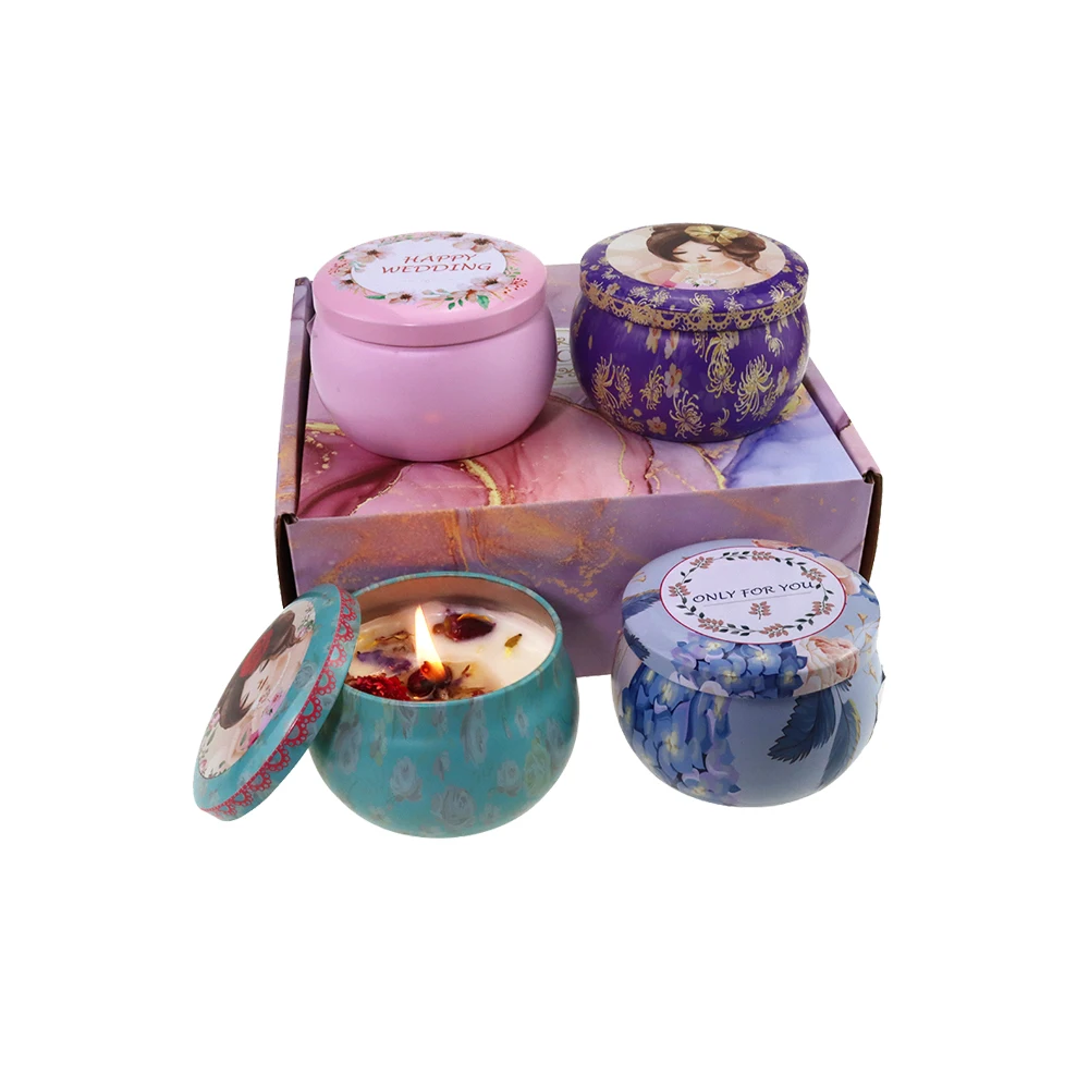 decoration supplies scented candle luxury gift box set tin 3 festival soybean wax scented candles
