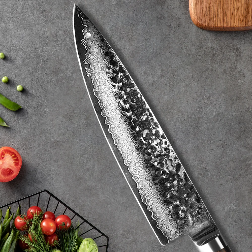 Honghee Forged Kitchen Knives Vg10 Damascus Steel Chefs Knife Meat Knife With Pakka Wooden Handle