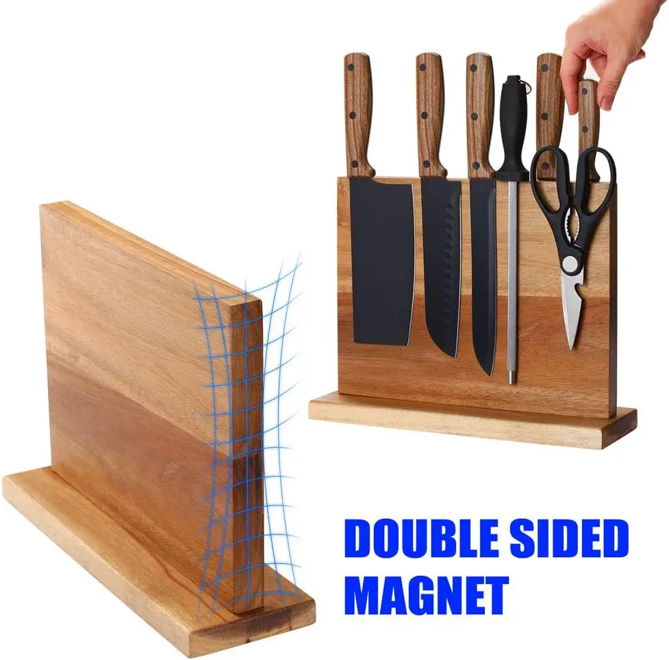 Kitchen Messerblock Magnet Walnut Wood Magnetic Knife Block Holder Rack Double Sides Strong Magnetic Knife Stands