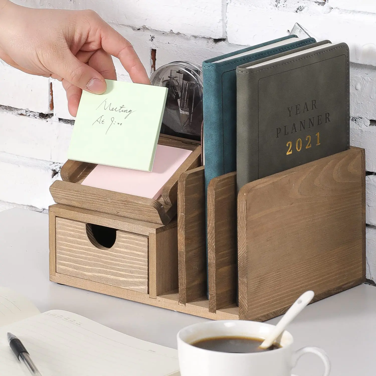  Plain brown wooden table accessories storage box/mail classifier/note Memo Pad Bracket desktop