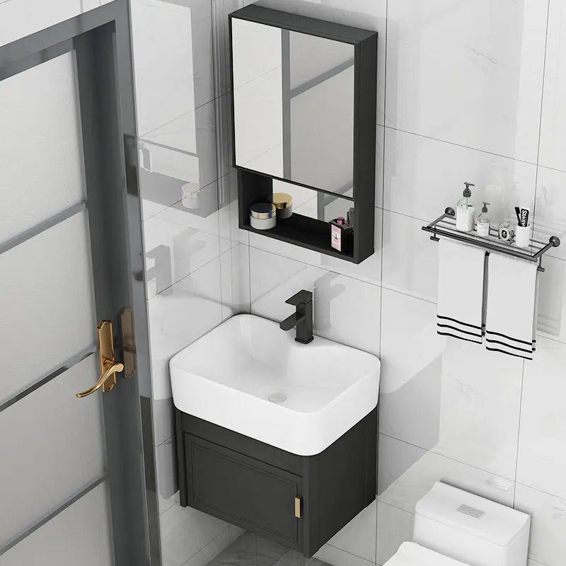 Modern Wall Cabinet Bathroom Sink Customized Style Mirrored Cabinets with Sink Bathroom Vanity Set Cabinet Soft Black Waterproof