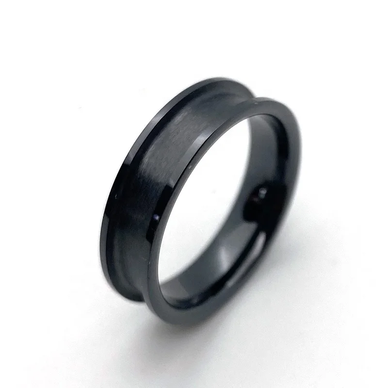 Customize Low MOQ 6mm Flat Edge Black Ceramic Ring Core Blank 4mm Channel for Inlay