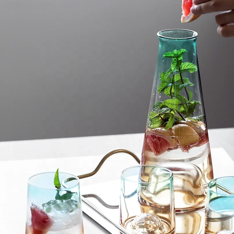 Creative light luxury glass pot gradient fruit teapot large capacity cold water bottle Phnom Penh water cup glass set wholesale
