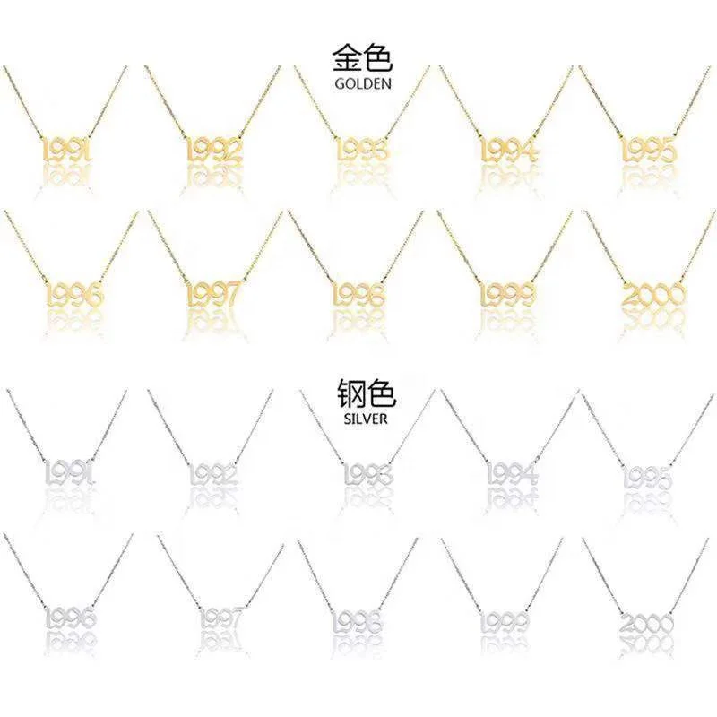Stainless Steel Custom 18K Gold PVD Plated Birth Year Necklace