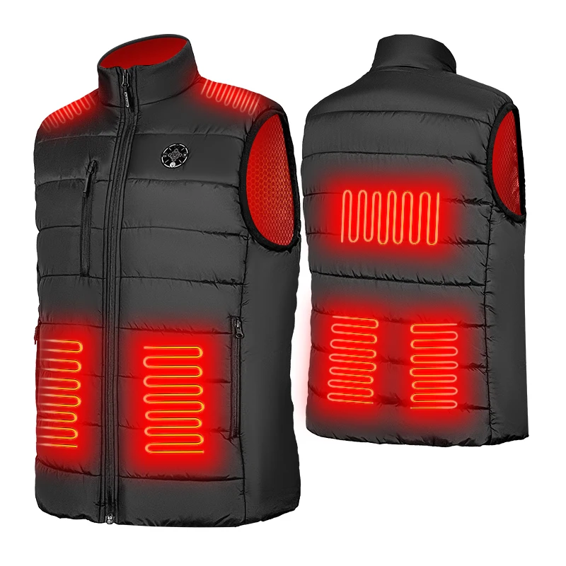 Outdoor rechargeable lithium battery electric heated vest with zipper for men and women thermal heated vest