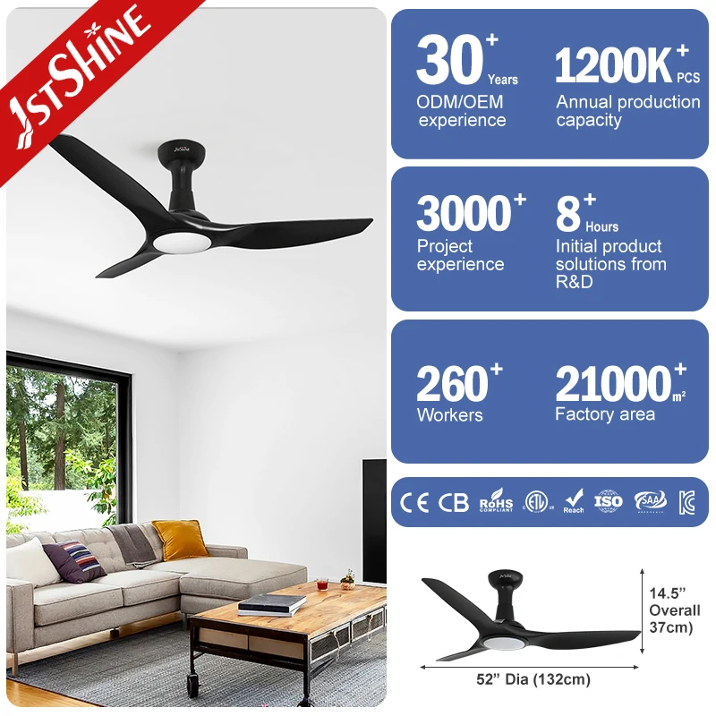 1stshine ceiling fan with light energy saving dc motor black modern 52 inches ceiling fan