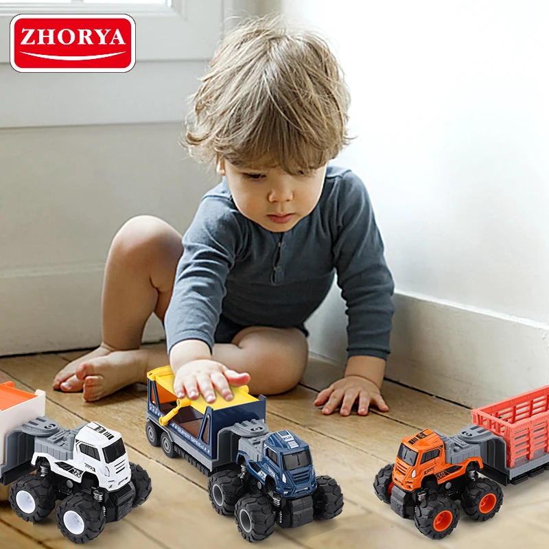  1:43 литая Игрушечная машина грузовик 4wd фрикционный и прицеп игрушка для