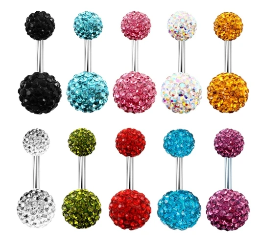 8mm clay diamonds ball belly button rings stainless steel zircon stones titanium steel men women belly piercing body jewelry