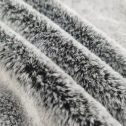Polyester printed black and white grey flannel  brushed rabbit faxu fur long pile material fabric
