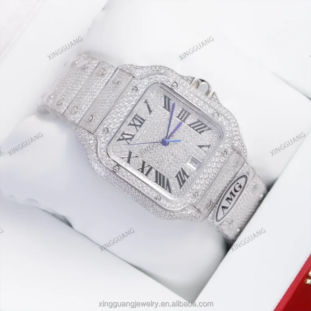 Hot Sale Brilliant Cut VVS Moissanite Watch Hip Hop Diamond Watch Luxury Collection Automatic Diamond Watch For Gift