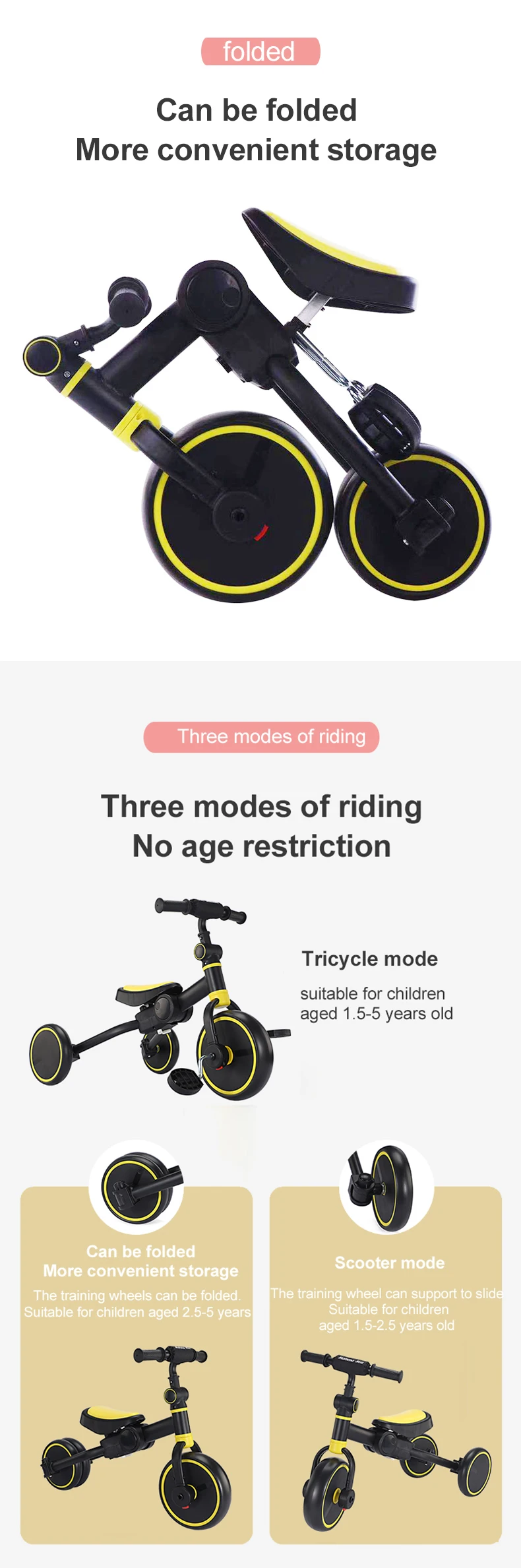 Triciclo infantil 2022 CE EN71 China wholesale baby tricycle balance bike folding with pushbar for children and kids