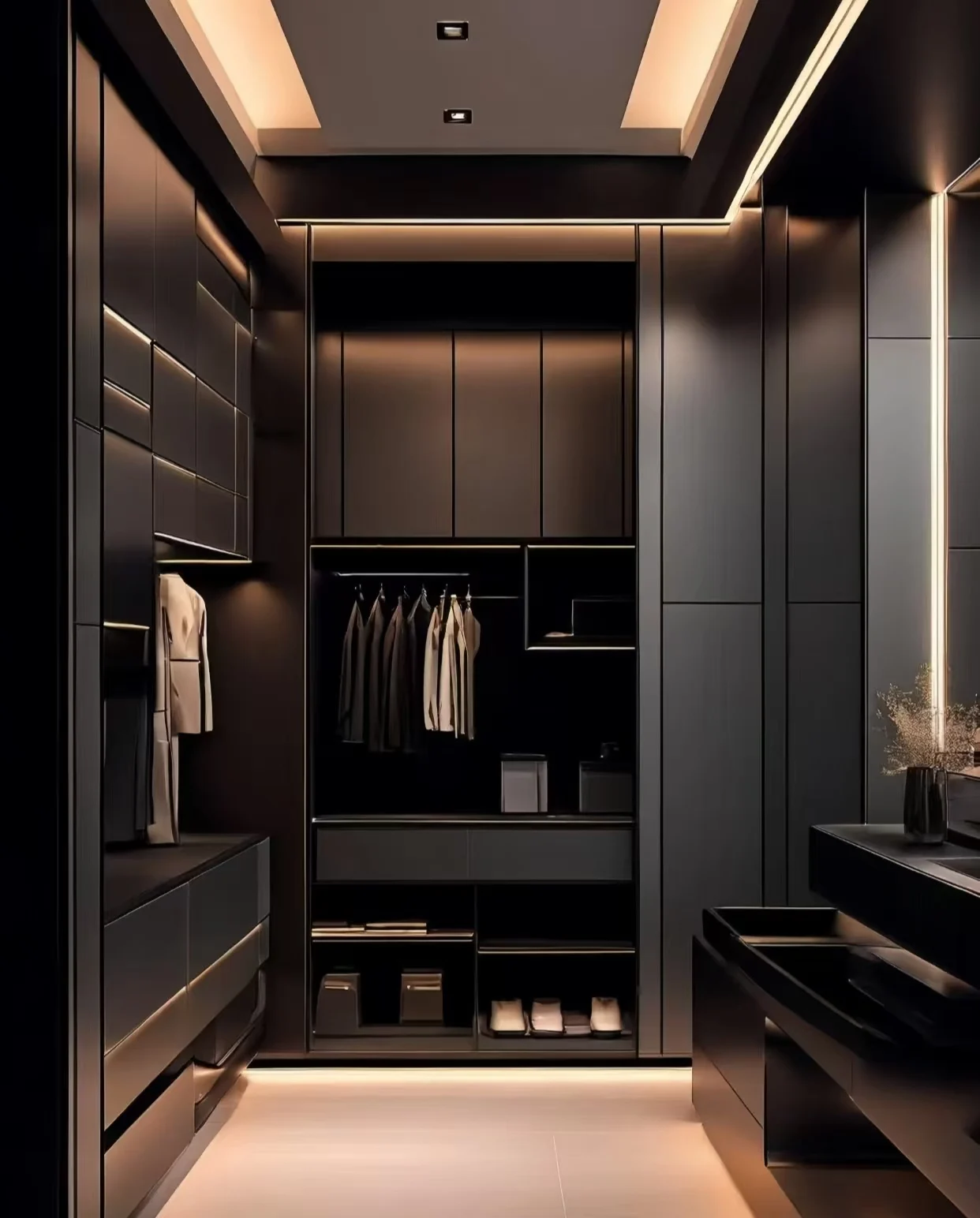 Modern Design Luxury Family Wardrobe Glass Doors Customizable Simple Style Bedroom Furniture Villas Light