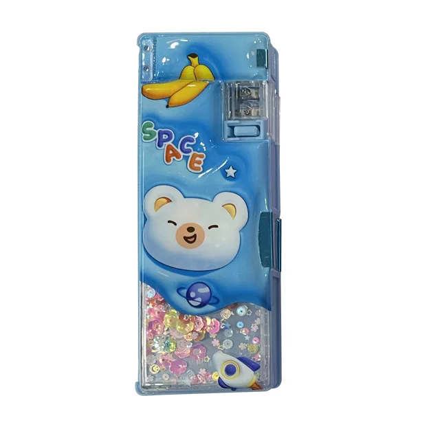 Cartoon-Themed PVC Pencil Case with Press Button Built-In Sharpener School Supplies and Stationery Gift