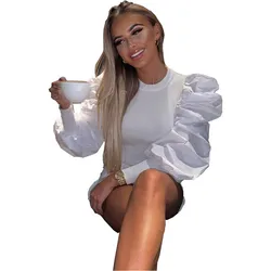 Высококачественный однотонный топ с пышными рукавами