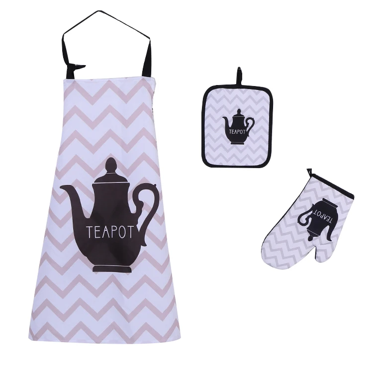 customized logo promotional and gifts items Baking Wear Aprons Oven Mitt pot holder set 4pcs Apron Set Cotton Kitchen Apron Set