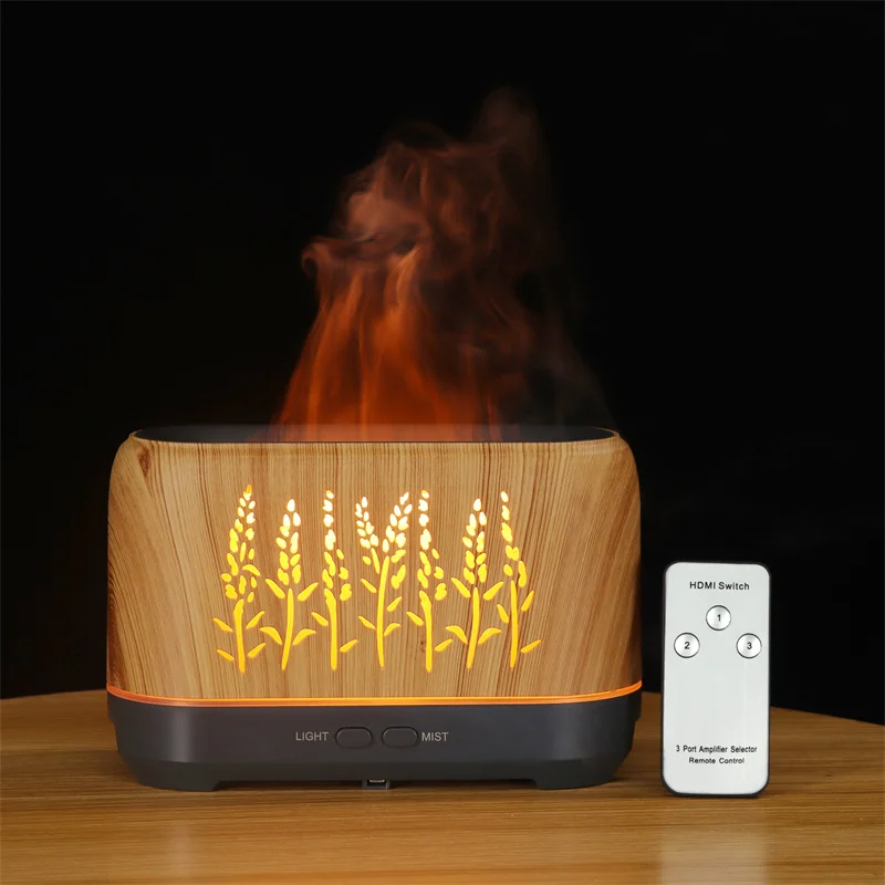 Home air humidifier nebulizer scent machine wood grain 3d flame ultrasonic humidifier aroma diffuser with remote