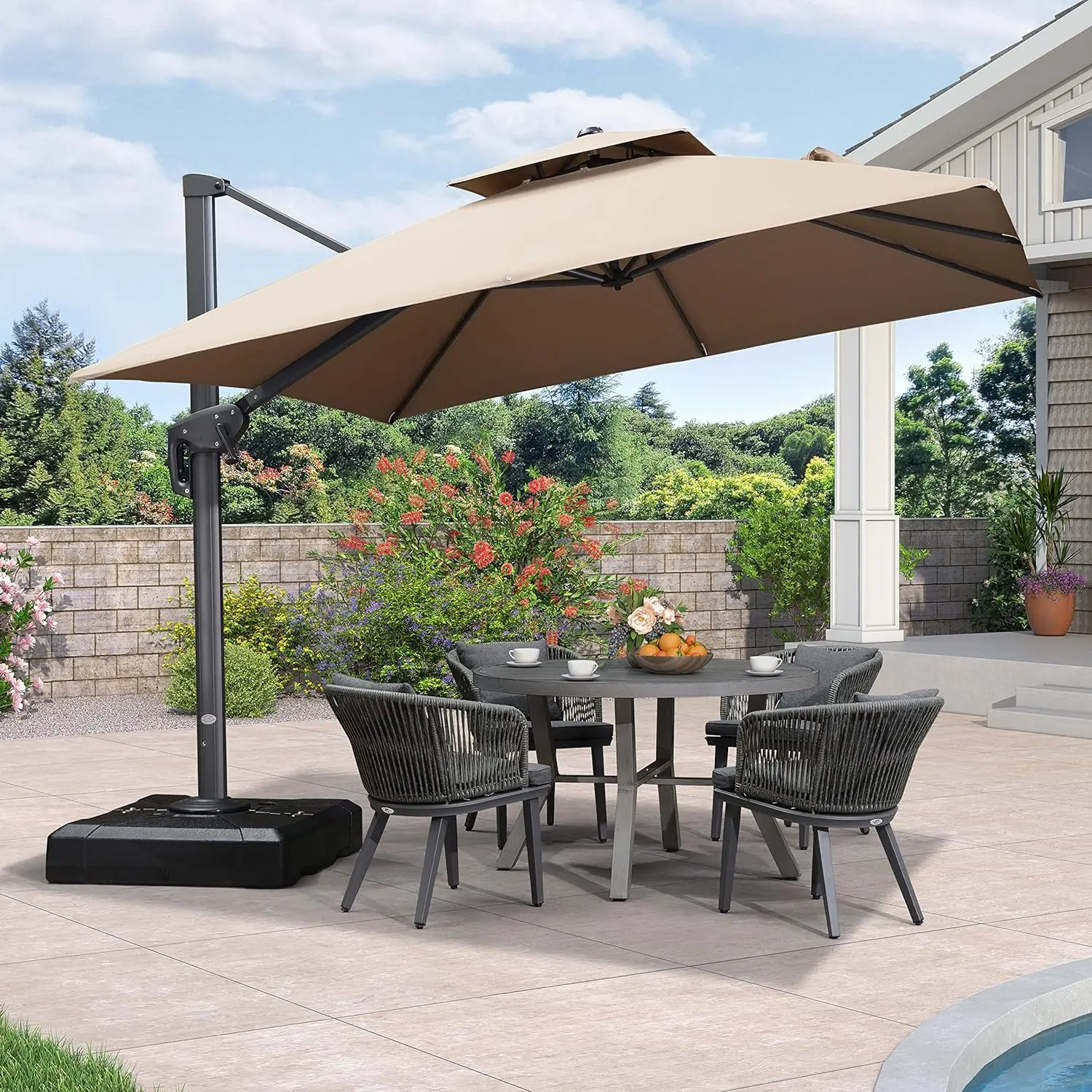 Uplion roma garden umbrella 3m*3m double roof Aluminium Square Hanging Umbrella Windproof Offset Large Cantilever