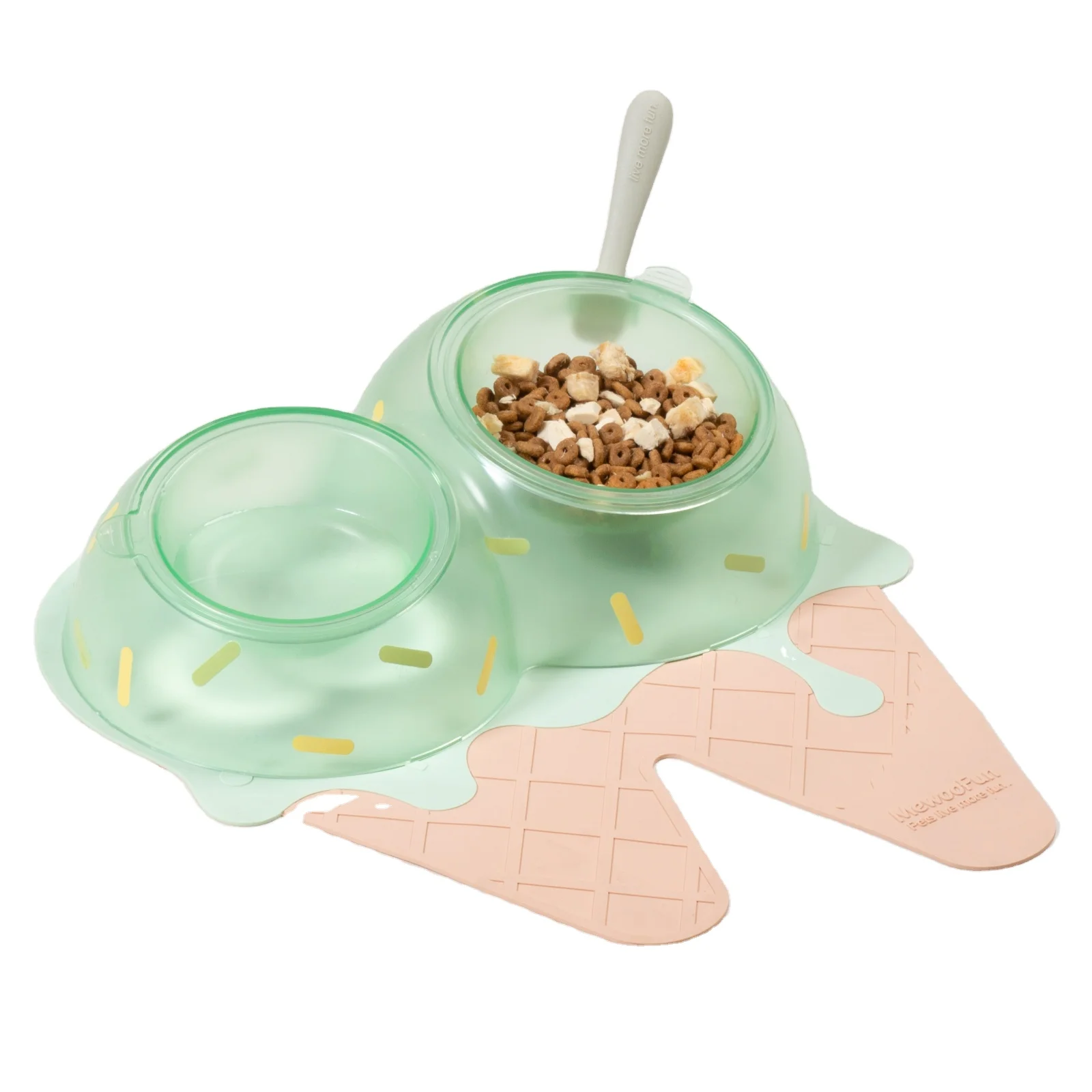 Wholesale Transparent ABS Raised Pet Double Water Bowl Elevated Cat Bowl With Mat