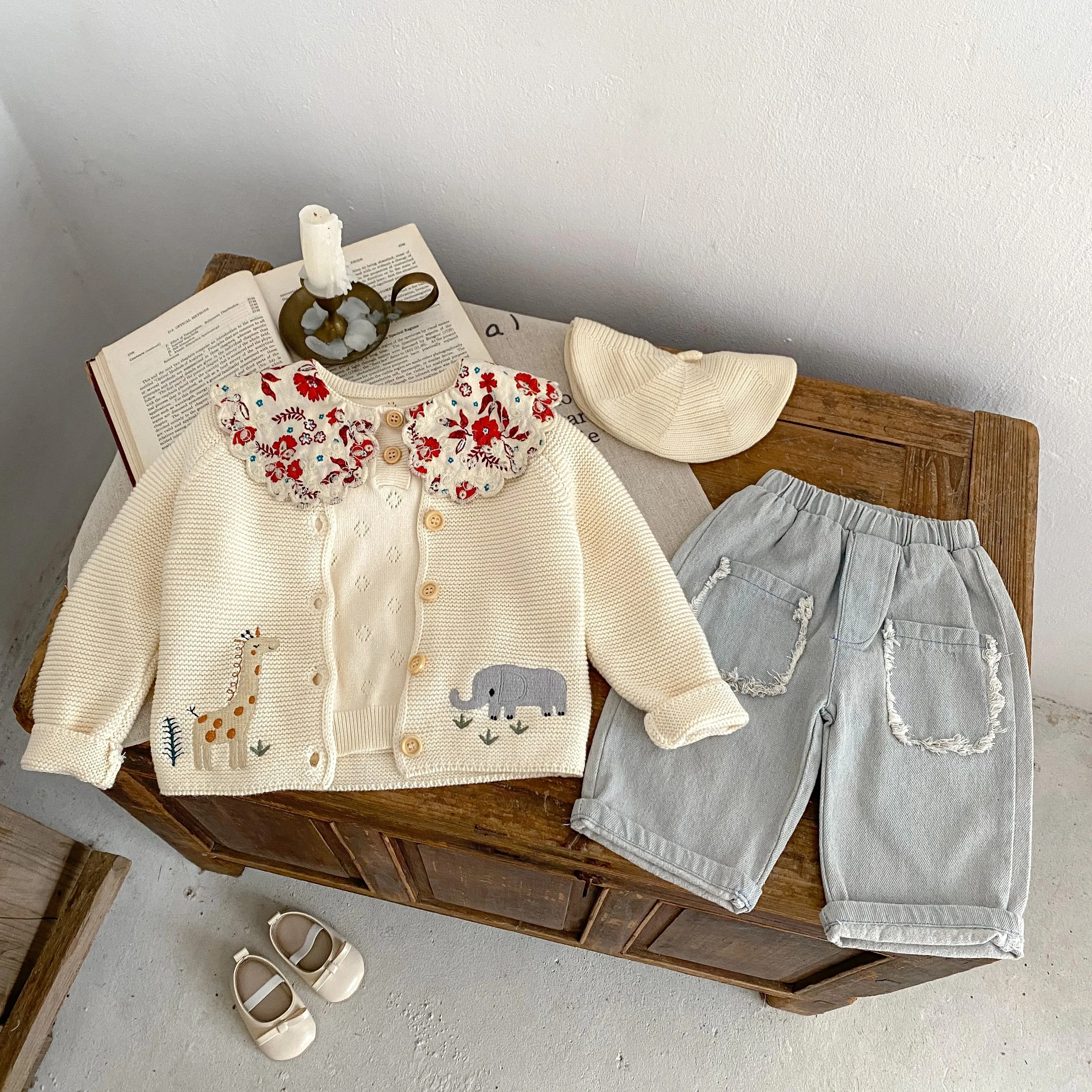 Customized logo from 1pcs Engepapa Autumn Girls Embroidered Knit Jacket Cotton Infant Long Sleeve Coat High Quality Baby Clothes
