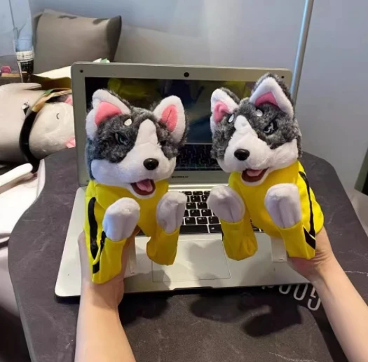 Husky boxing dog hand puppet toy funny glove plush interactive sound effects funny electric pet toy