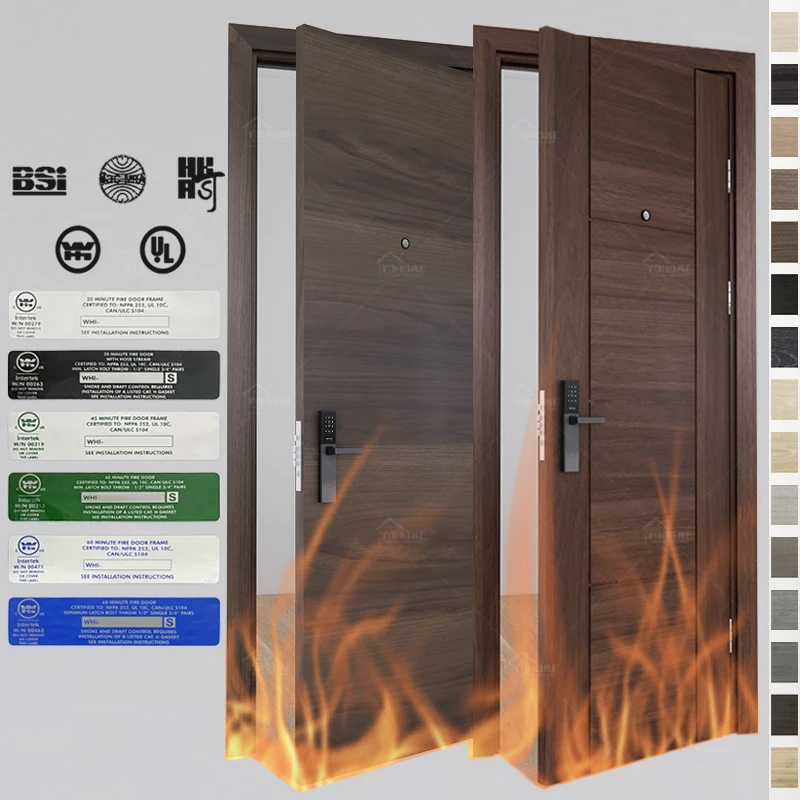 Guangdong yohome wholesale walnut timber fire doors buy chinese fire rated wood doors ce certified fire doors
