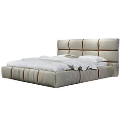 Italy high end luxury king size full grain cow leather leather soft bed with big high headboard