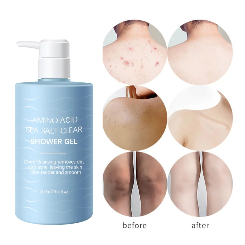 New Fashion Skin Cleaning Amino Acid Sea Salt Whitening Shower Gel Acne Remove Refreshing Body Wash For Summer