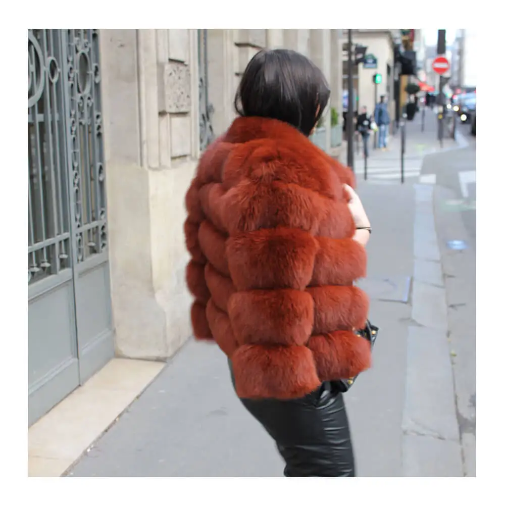 Genuine Fur Coats Casual Custom Ladies Fluffy Thicken Real Fox Hair Winter Jacket Overcoats Womens Burgundy Red Fur Coat