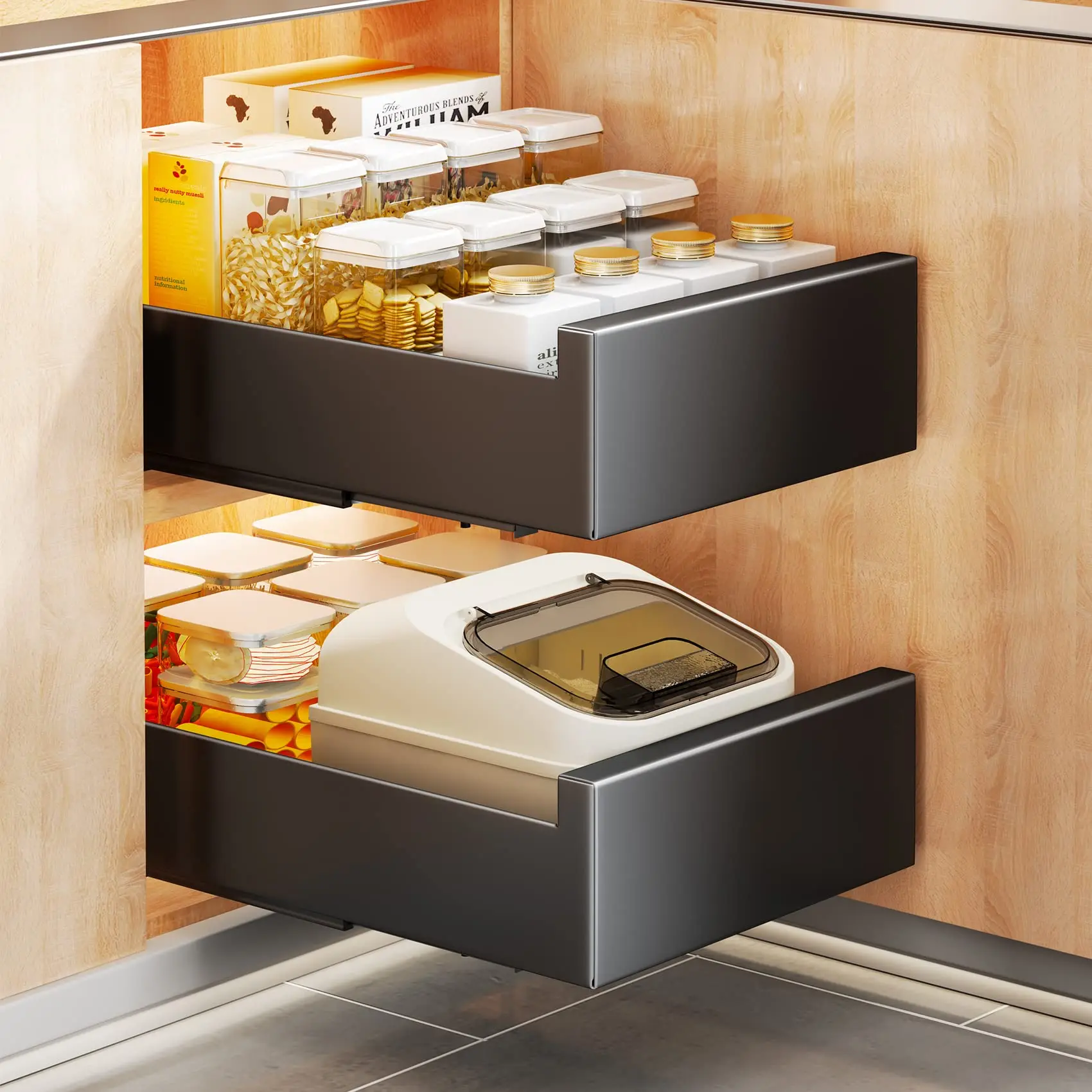 Under Sink Organizer, Heavy Duty Storage and Organization Slide Out Pantry Shelves Sliding Drawer Pantry Shelf for Kitchen