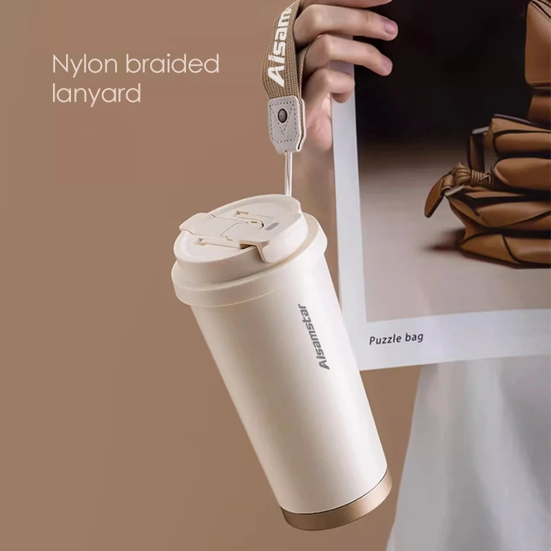 Aisamstar Popular Style Ceramic Coffee Cup Portable 500ml Custom Nylon Braided Rope Water Bottle for Drink