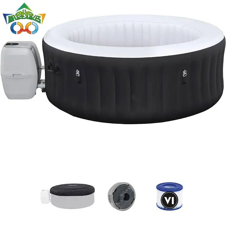 OHO Factory Price 2 4 6 Adults Round Portable Lazy Spa Outdoor Whirlpool Soft Inflatable Hot Tub with Cover Filter