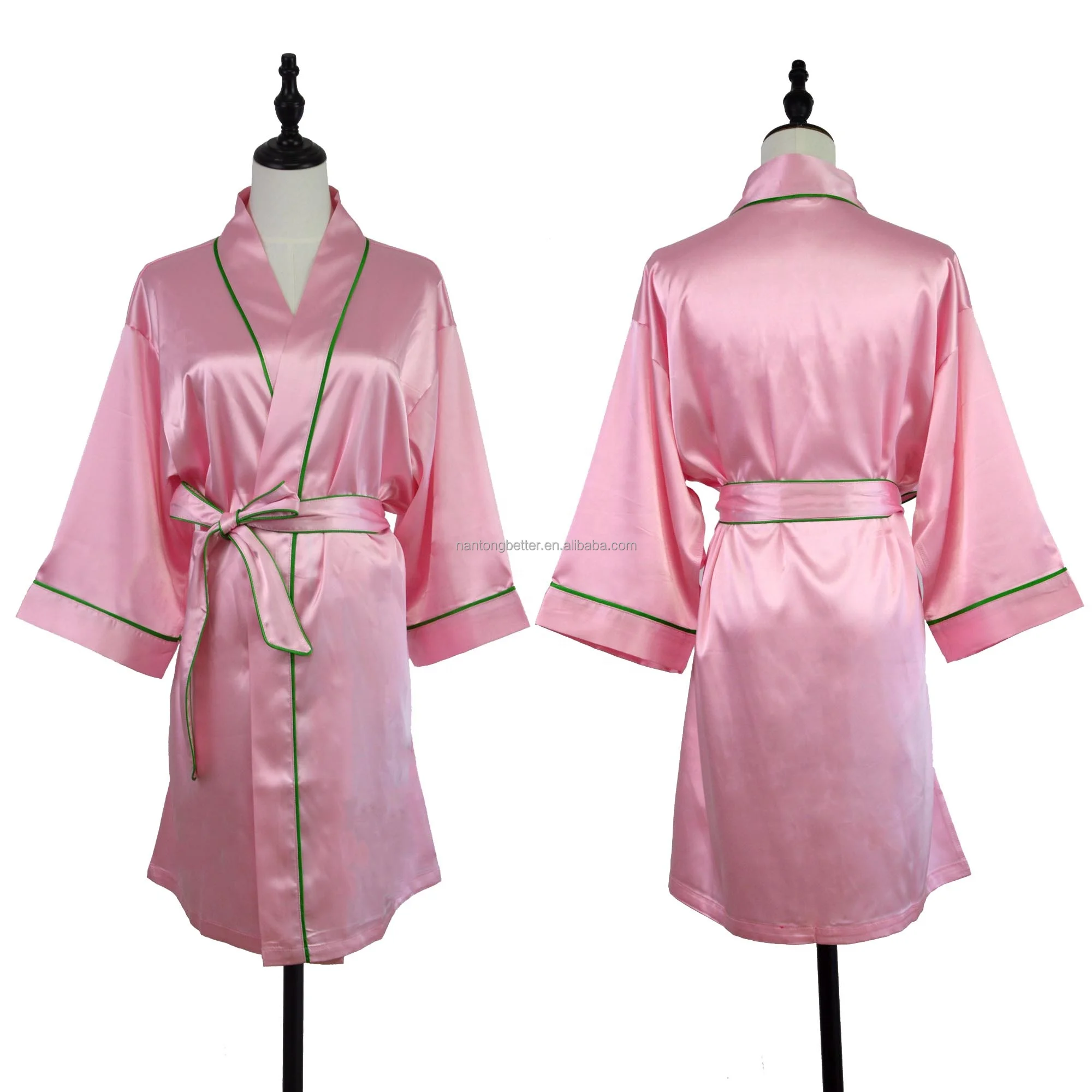New Design Fashion Silky Nightgown Robe with Piping for Women Girl Lady Plain Piping Belted Kimono Robe Satin Bathrobe