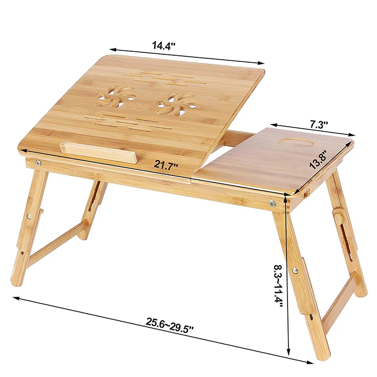 Стол компьютерный из натурального бамбука, сервировочный столик для завтрака, поднос для ноутбука, рабочая станция, органайзер с выдвижным ящиком для спальни
