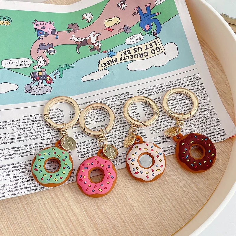 New Cartoon Donuts Case for AirTag Key Ring Silicone Soft Universal Finger Strap Charm Lanyard for AirTag mobile phone pendant
