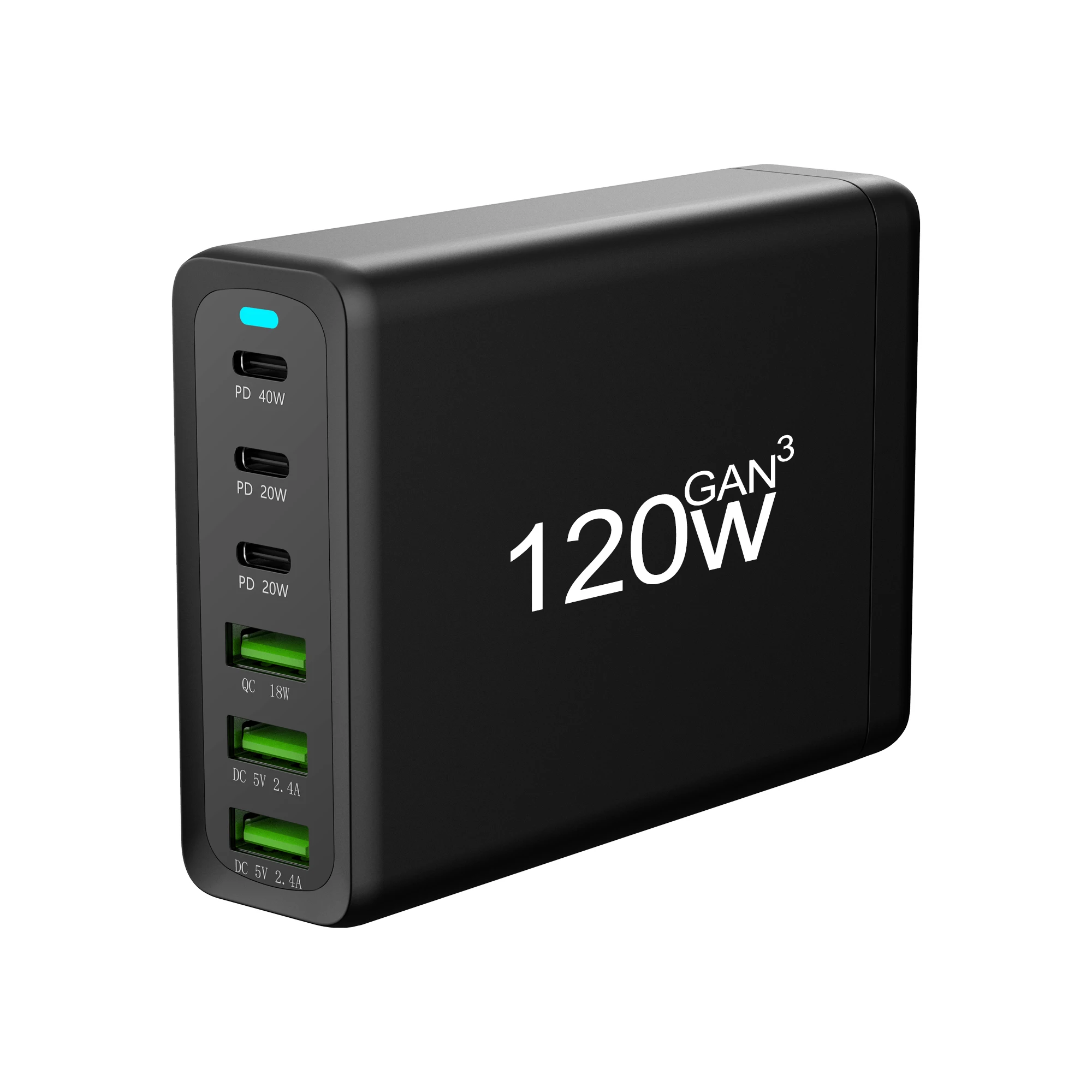 120W Adapter 6 Ports USB Type C PD Fast Charging Quick Charge 3.0 USB-C Desktop GaN Charger For iPhone 15 For Samsung For Xiaomi