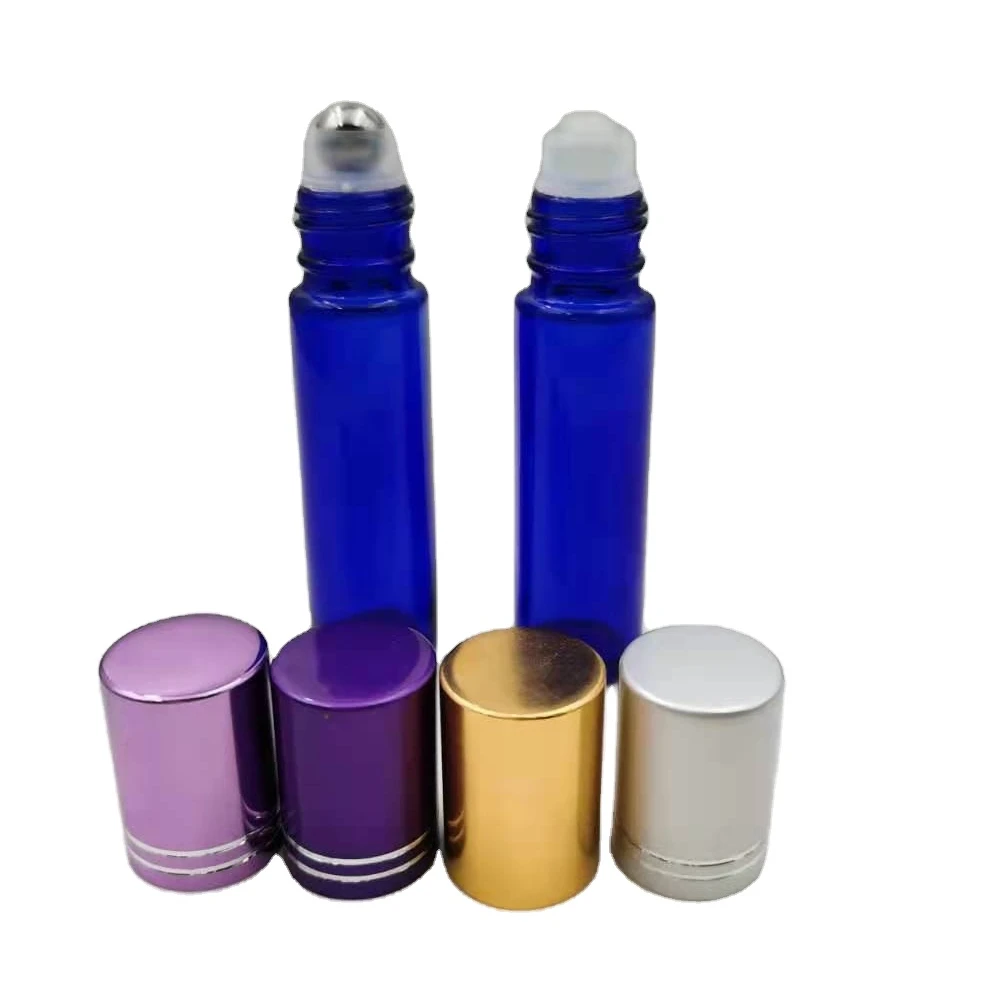 
Round Glass Perfume 10ml Blue Essential Oil Cylinder Roll on Glass Bottle  (1600225170366)