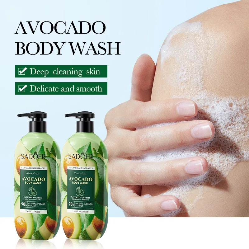 Wholesale Avocado Herbal Body Wash Moisturizing 400ml Gently Peeling Exfoliating and Whitening Bath Shower Gel for Body Care