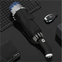 Three fold button innovative solar umbrella with reflective strip to automatic open and close LED light reverse rain umbrella