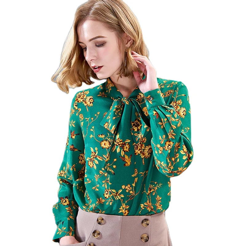 BL80023 2021 модная качественная женская шелковая блузка с длинным рукавом, с галстуком-бабочкой на весну