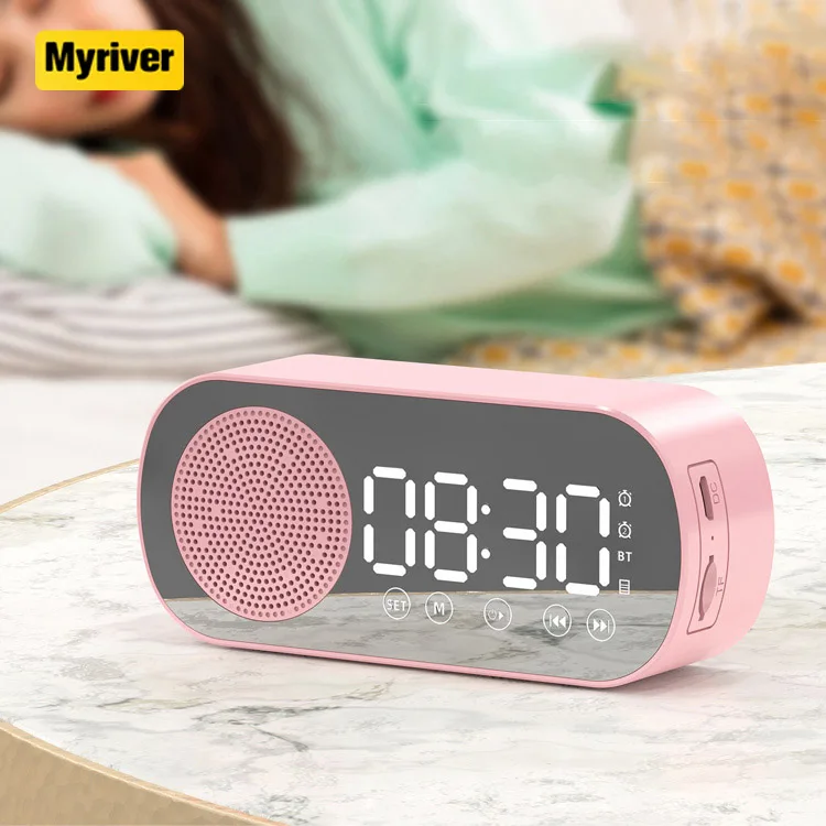 Myriver Factory New Smart Speaker Audio Gift Alarm Clock Mini Portable Wireless Bt 5.0 Speaker Mirror Music Audio Player