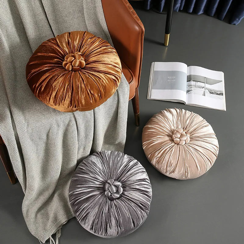 Modern Round Floor Pillow Handmade Pleats Round Pillow Cushion for Couch Velvet Decorative Throw Pillow for Sofa Bed Living Room